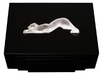 Panth&egrave;re Zeila cigar box, 70 cigars Black lacquered and Clear crystal - Lalique